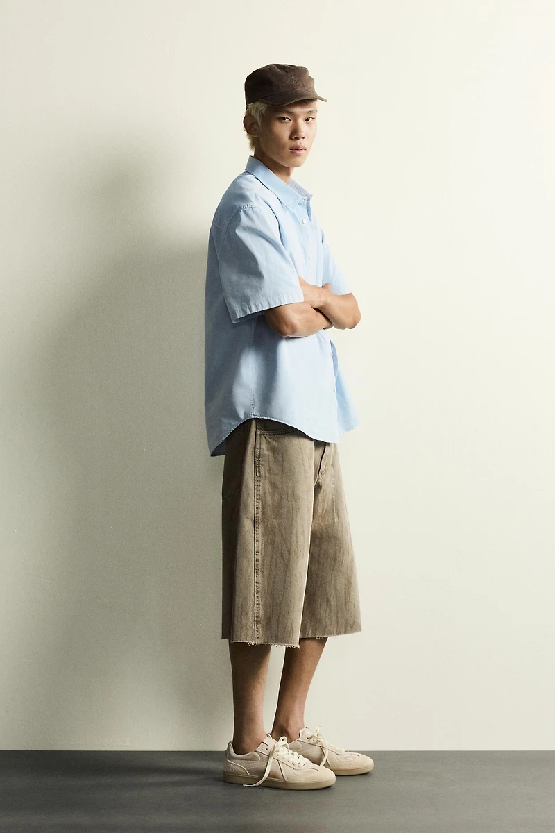 WASHED PRINT DENIM JORTS