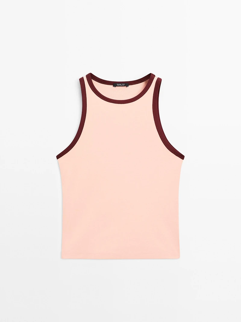 100% cotton halter top with contrast detail