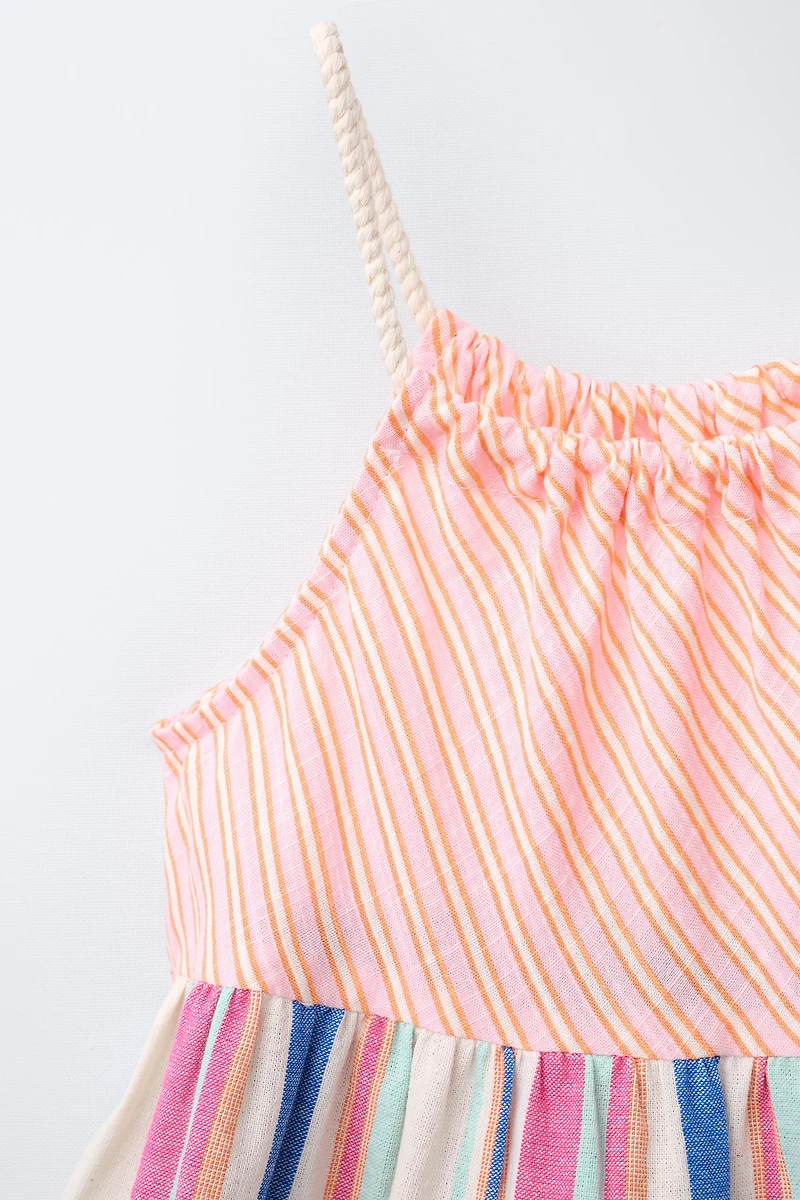 STRIPED AND FLORAL PLEATED DRESS