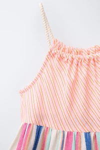 STRIPED AND FLORAL PLEATED DRESS