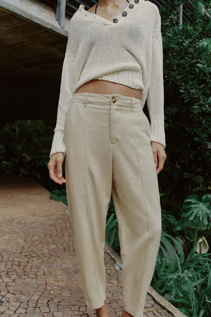 PANTALON CARROT NERVURE AVEC LIN