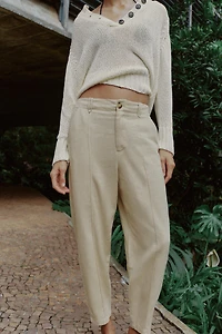 PANTALON CARROT NERVURE AVEC LIN
