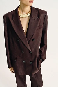 VESTE À BOUTONNAGE CROISÉ 100 % LIN ÉPAULETTES