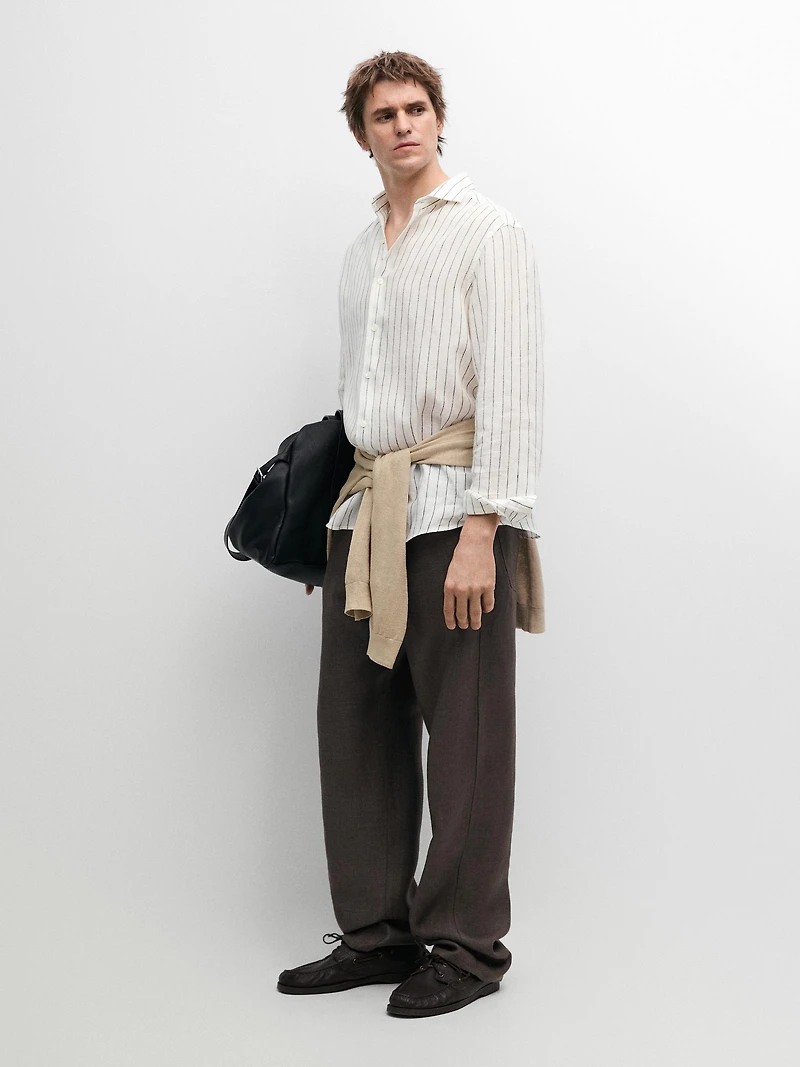 Chemise à rayures en pur lin coupe slim