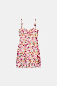 FLORAL PRINT DRAPED MINI DRESS