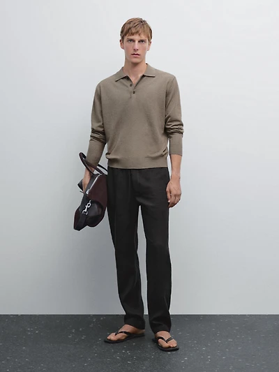 Pull polo en maille de coton mélangé