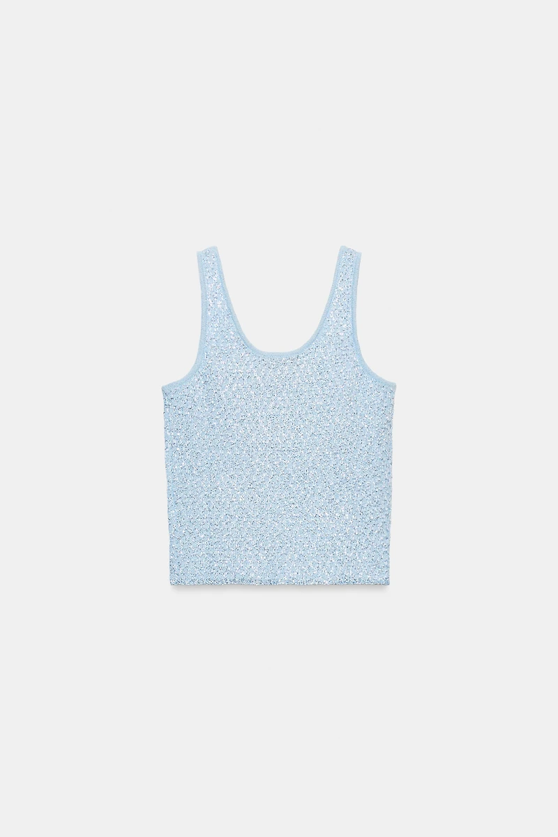 TOP EN MAILLE À PAILLETTES ET FIL MÉTALLISÉ
