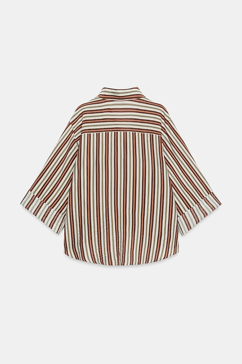 RUFFLED HEM STRIPED SHIRT