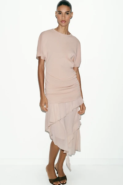 RUFFLED COMBINATION DRESS