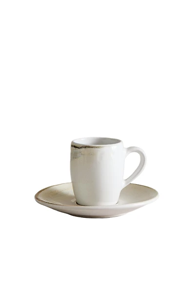 STONEWARE COFFEE CUP AND SAUCER