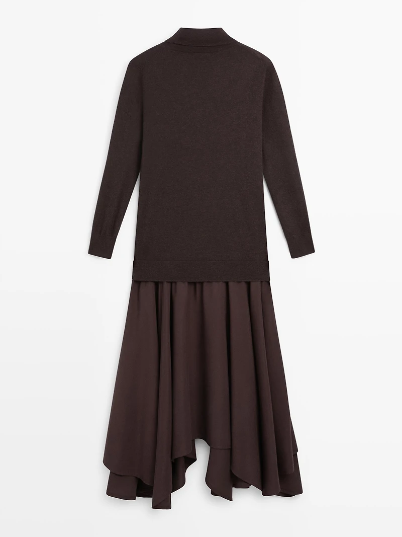 Wool blend knit dress with contrast detail