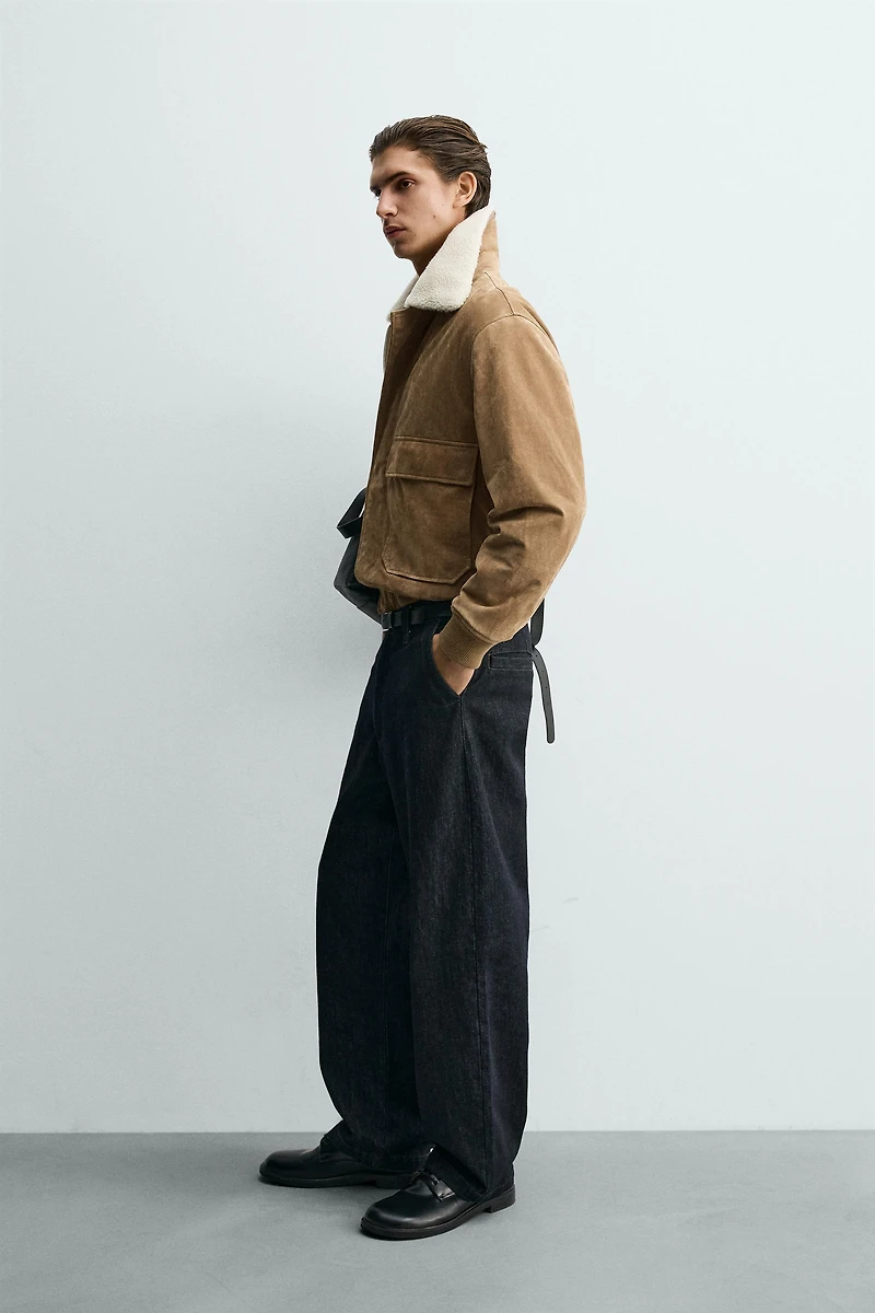 BLOUSON EN CUIR SUÉDÉ AVEC EFFET MOUTON