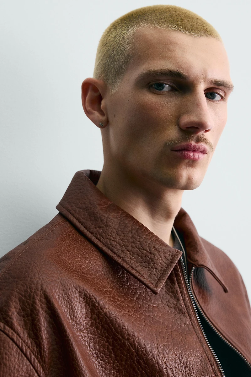FAUX LEATHER RELAXED FIT OVERSHIRT