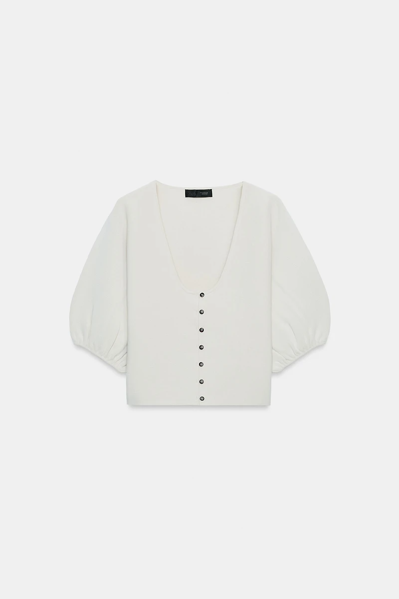 PUFF SLEEVE KNIT CARDIGAN