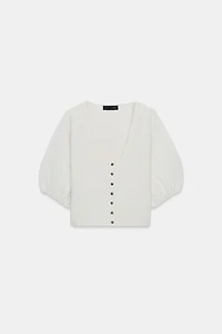 PUFF SLEEVE KNIT CARDIGAN