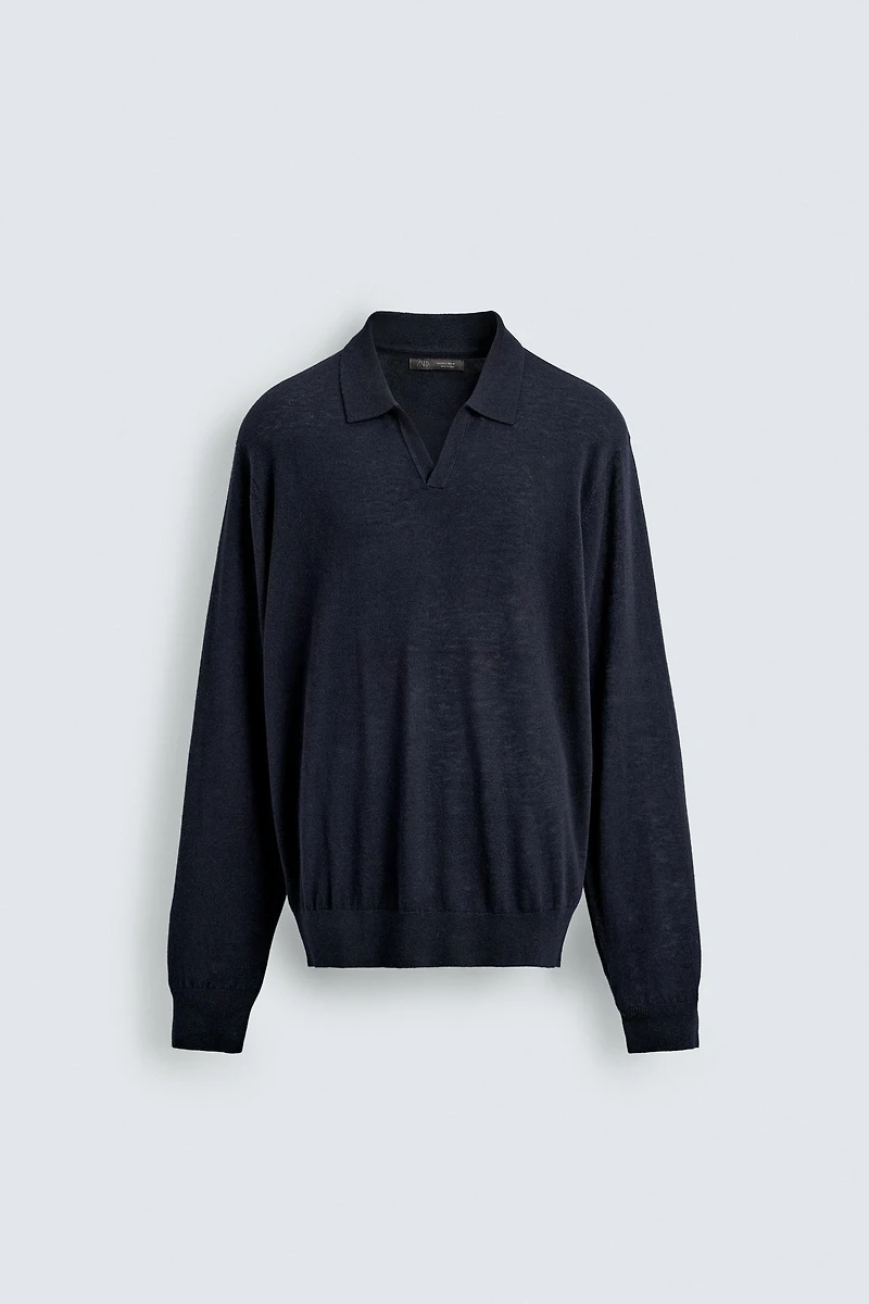 WOOL - SILK BLEND KNIT POLO SHIRT