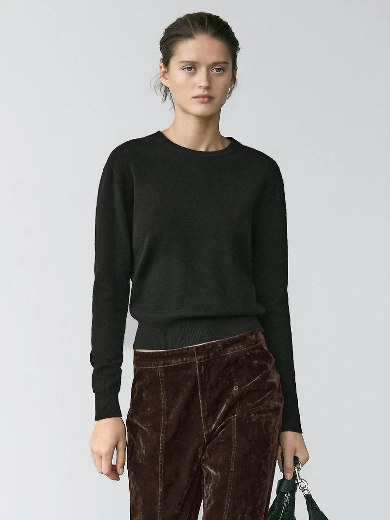 Wool blend crew neck knit sweater