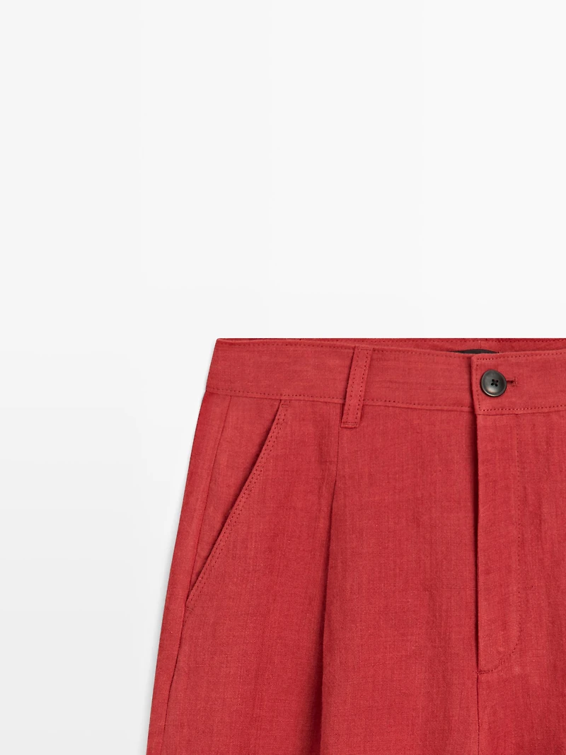 Loose fit high-waist linen trousers