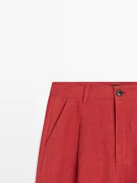 Loose fit high-waist linen trousers