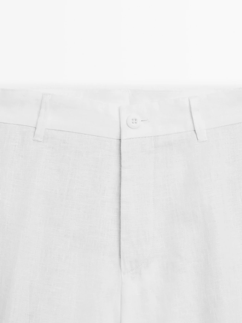 100% linen tapered fit trousers