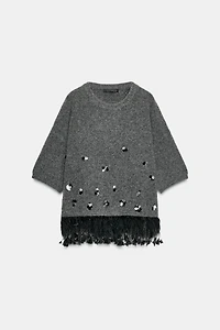 WOOL SWEATER WITH SEQUINS AND FEATHERS
