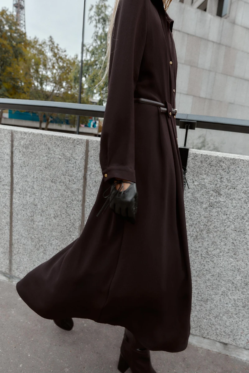 BELTED MIDI SHIRTDRESS