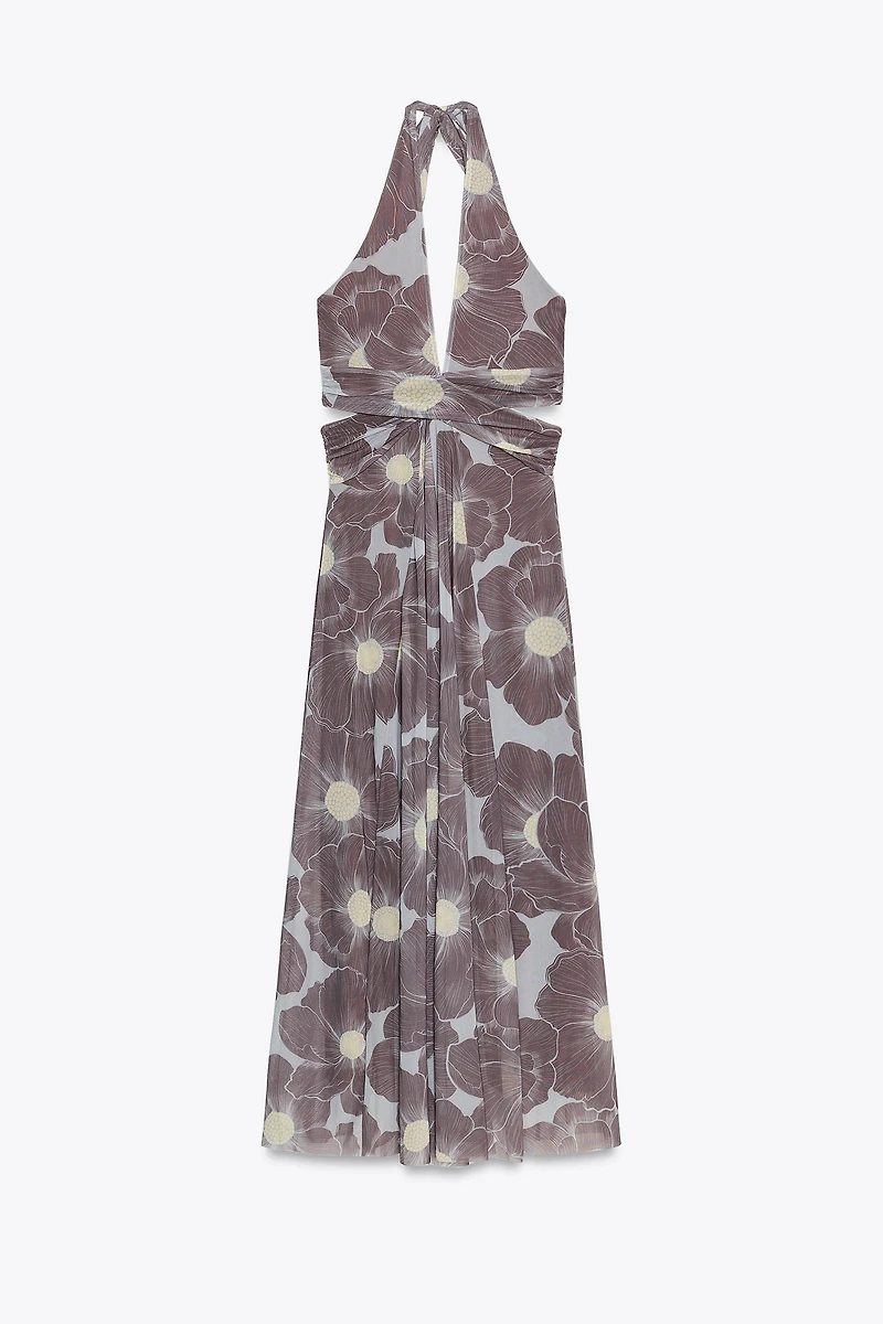 PRINTED CUT OUT TULLE MAXI DRESS