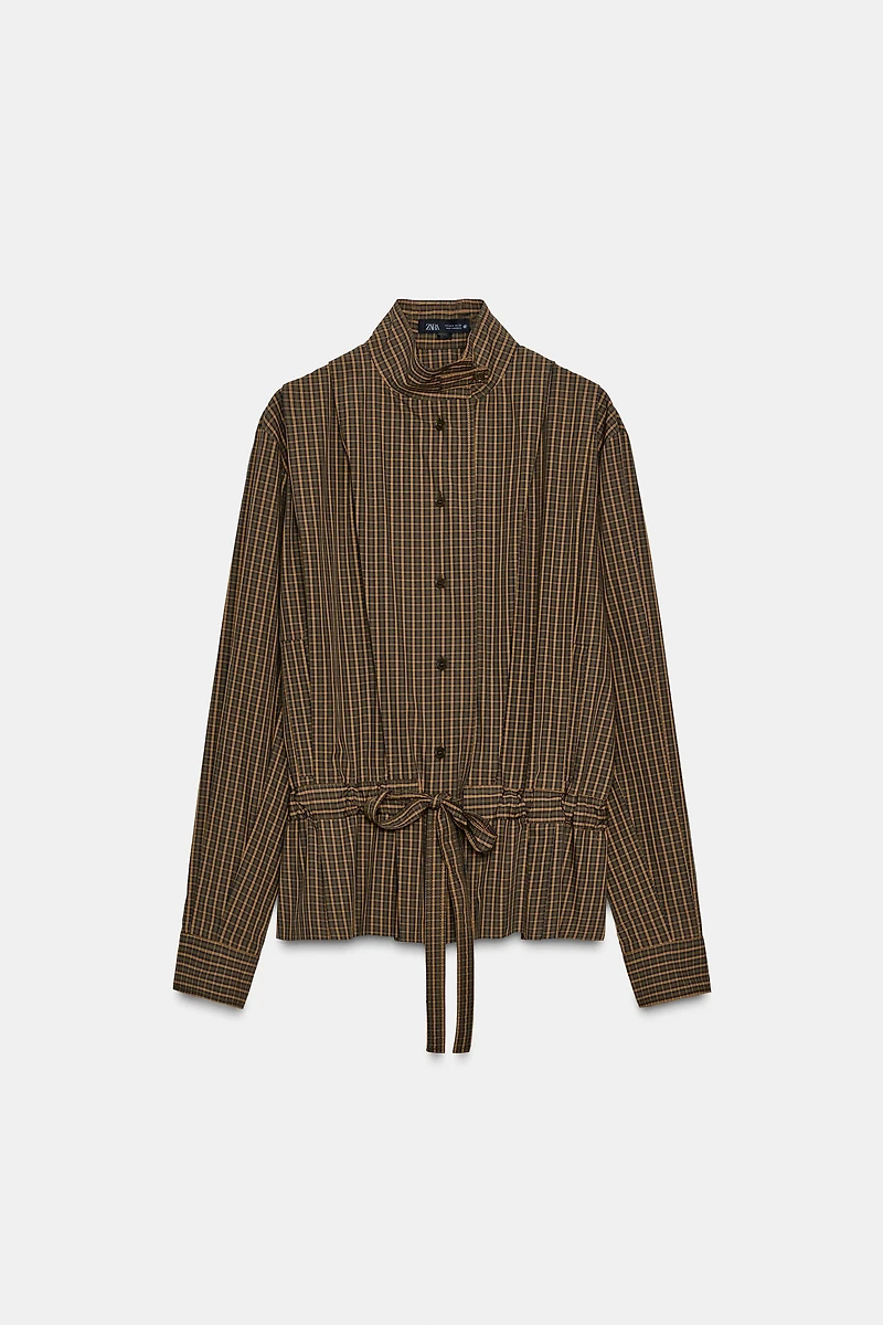 PLAID COTTON SHIRT WITH TIE ZW COLLECTION