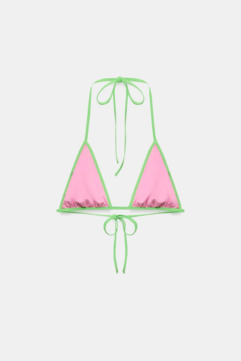 CONTRASTING TRIANGLE BIKINI TOP