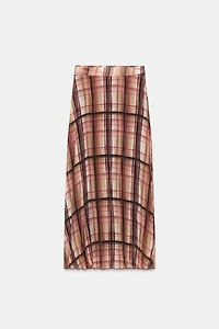 PLAID WRINKLED EFFECT MIDI SKIRT