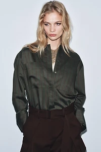 ZW COLLECTION STRIPED MANDARIN COLLAR SHIRT