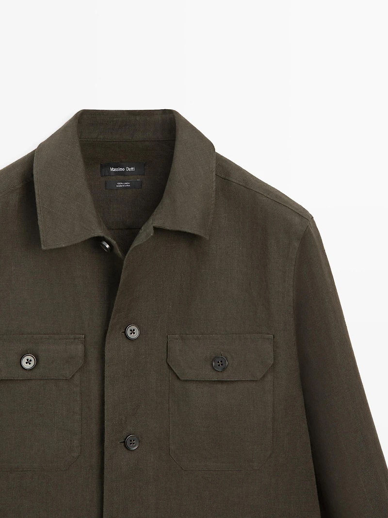 Total look linen overshirt with pockets