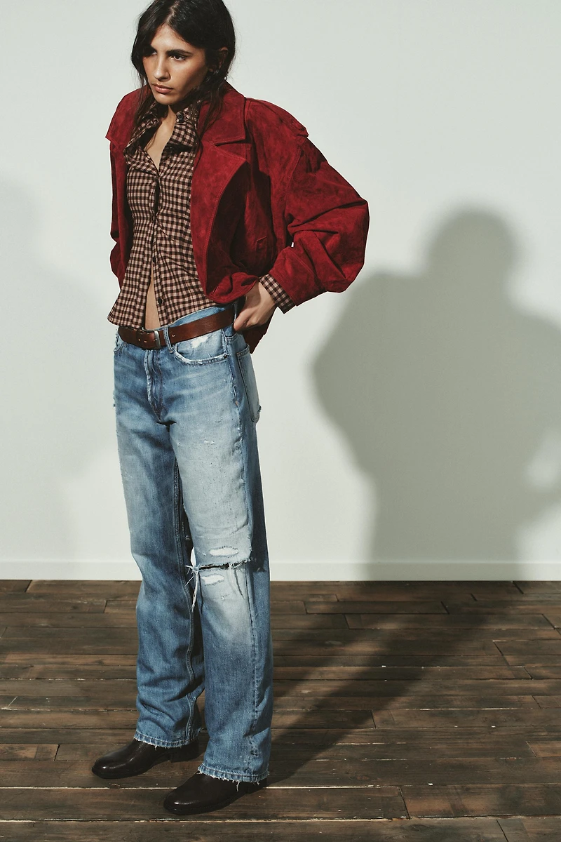 100% SUEDE LEATHER JACKET WITH TABS