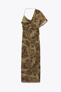ASYMMETRIC PRINTED MIDI DRESS