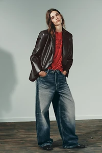 FAUX LEATHER STRAIGHT FIT BLAZER