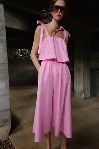 POPLIN TIE MIDI DRESS
