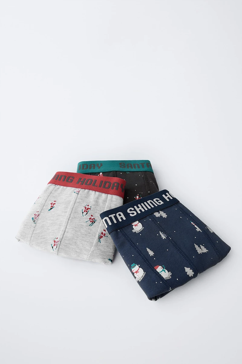 AGES 6-14 / THREE-PACK OF SANTA AND SNOWMAN BOXERS