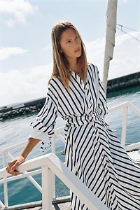 BELTED STRIPED MIDI DRESS