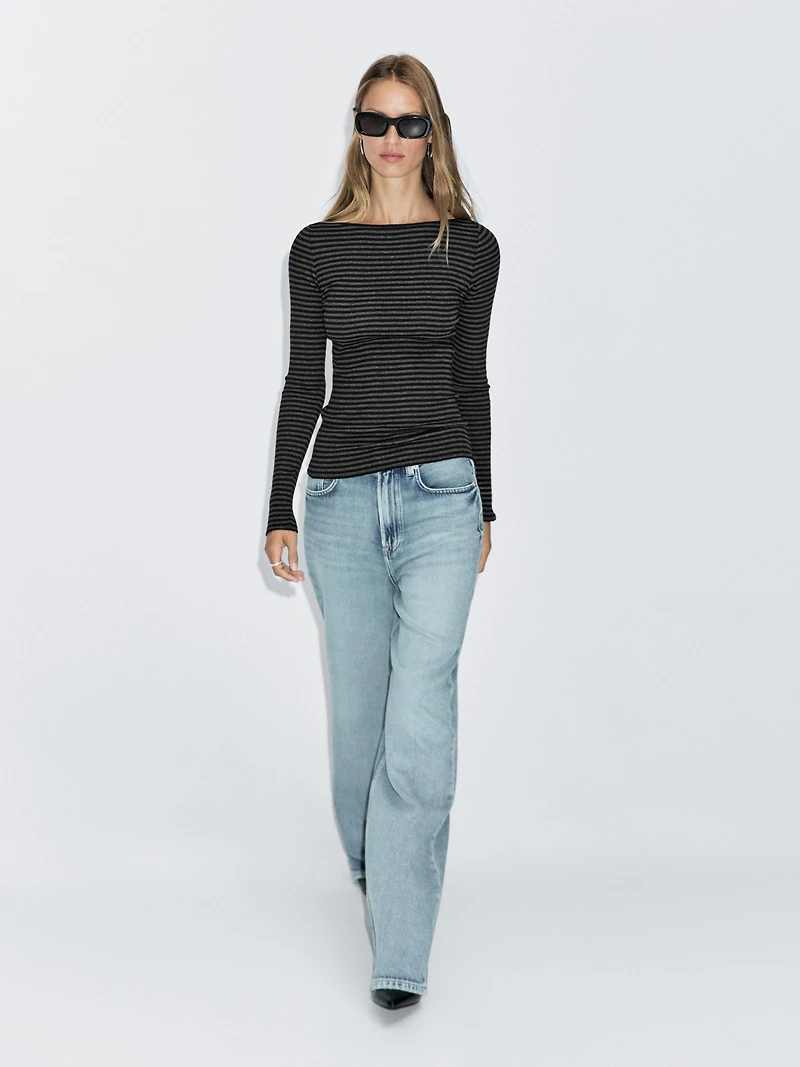 Striped long sleeve T-shirt with trim detail