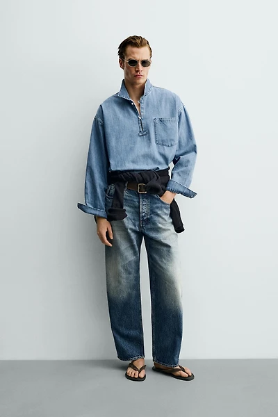 RELAXED FIT DENIM POLO SHIRT