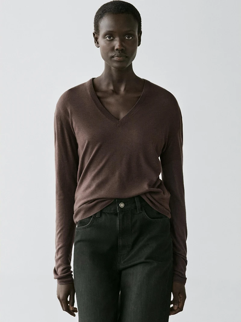 Silk and wool blend knit sweater