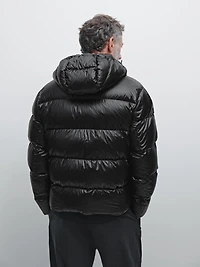 Water-repellent satin puffer jacket