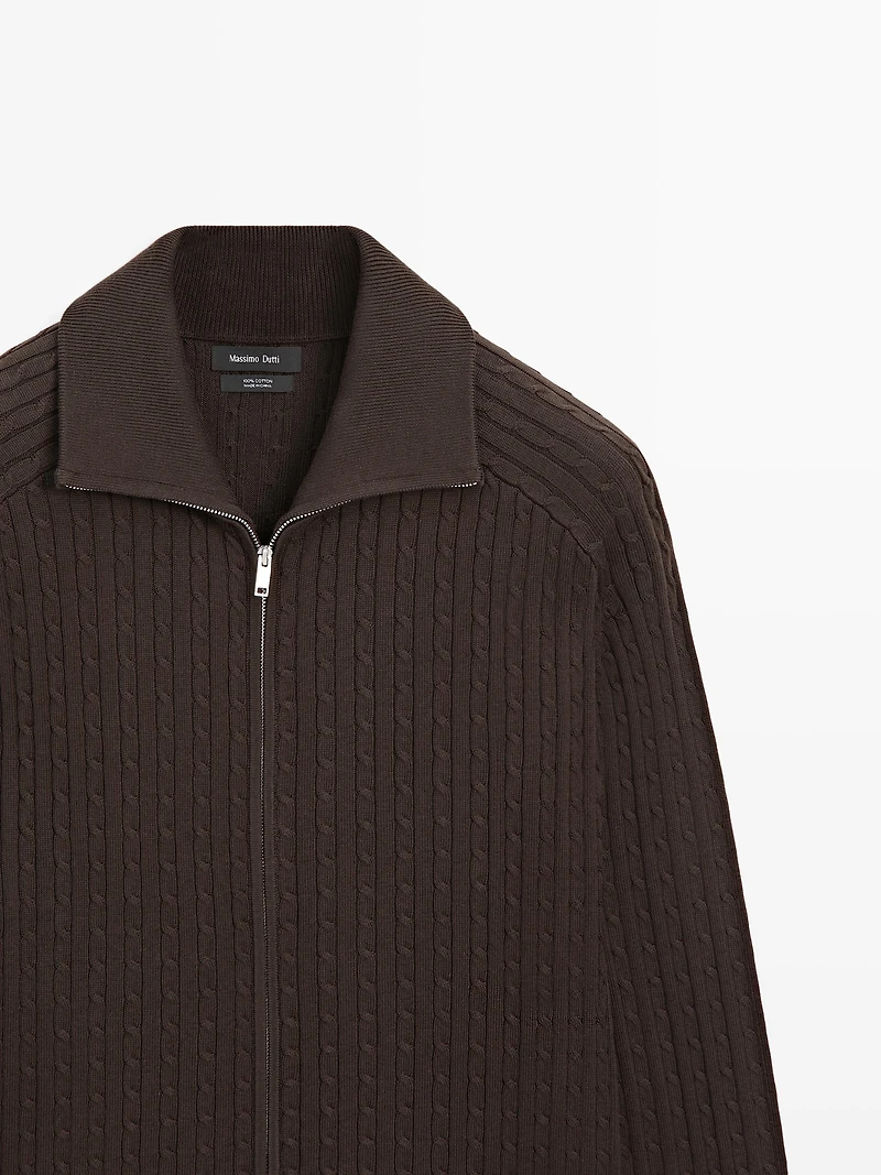 Cotton cable-knit cardigan with zip