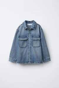 DETACHABLE FLEECE HOOD DENIM OVERSHIRT