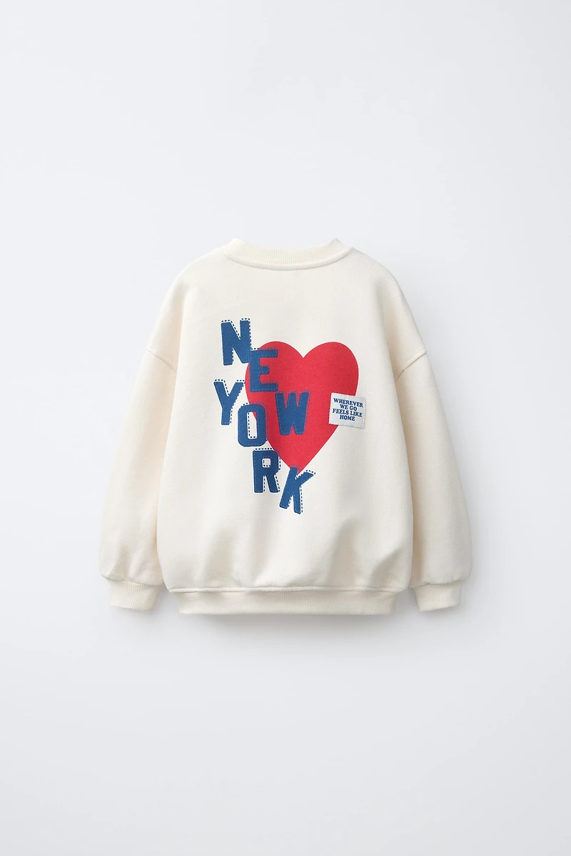 HEART AND TEXT PRINT SWEATSHIRT