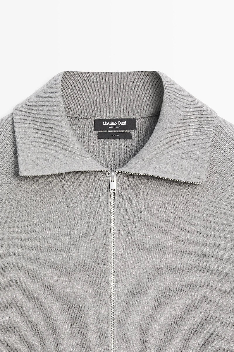 100% cotton zip-up knit cardigan