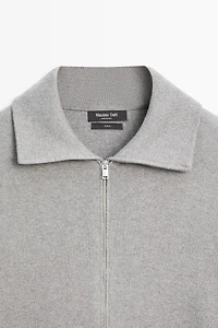 100% cotton zip-up knit cardigan