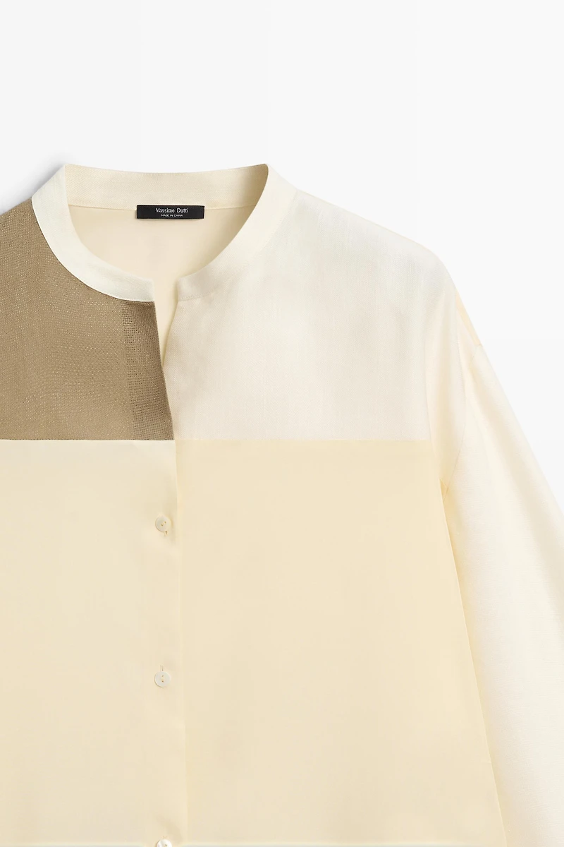 Patchwork stand collar flowing shirt