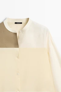 Patchwork stand collar flowing shirt