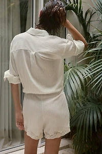 STRIPED PRINT LACE SHIRT JUMPSUIT